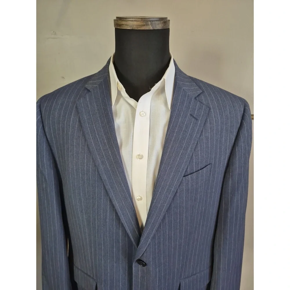 Charles Tyrwhitt Mens Wool Sports Coat 46R Blue Stripe Slim Fit 2 Button S706